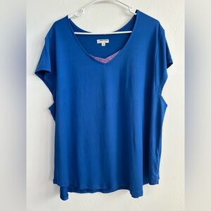 Anne Klein Vivid Blue V-Neck Blouse
